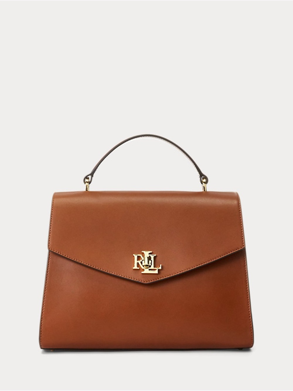 NEW Ralph Lauren Tan Leather Top-Handle Satchel with Gold RL Logo